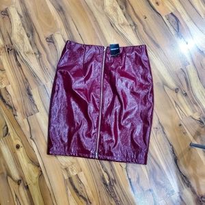 F21 Burgundy Vegan Leather Zipper Pencil Skirt